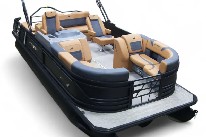 Slide: The Image of 2026 Starcraft SLS 3 Q DH pontoon boat with luxurious seating and modern design. - 29
