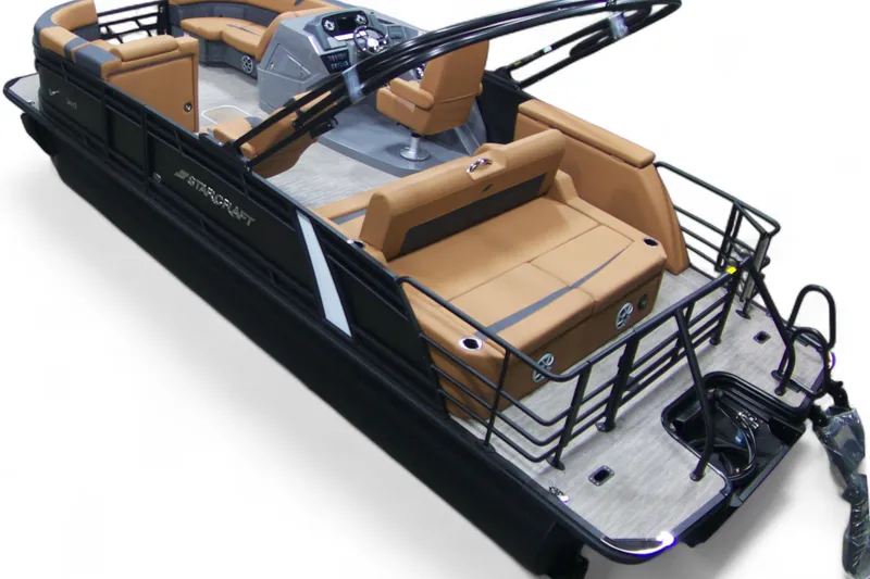 Slide: The Image of 2026 Starcraft SLS 3 Q DH pontoon boat with luxurious seating and modern design. - 3