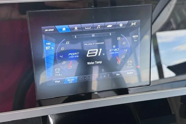 Slide: The Image of Dashboard display of 2022 Yamaha Boats AR250 showing speed, fuel, and water temperature. - 27