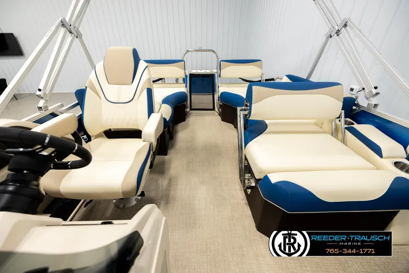 Slide: The Image of Luxurious interior of 2026 Avalon LSZ QLS pontoon boat with plush seating. - 14
