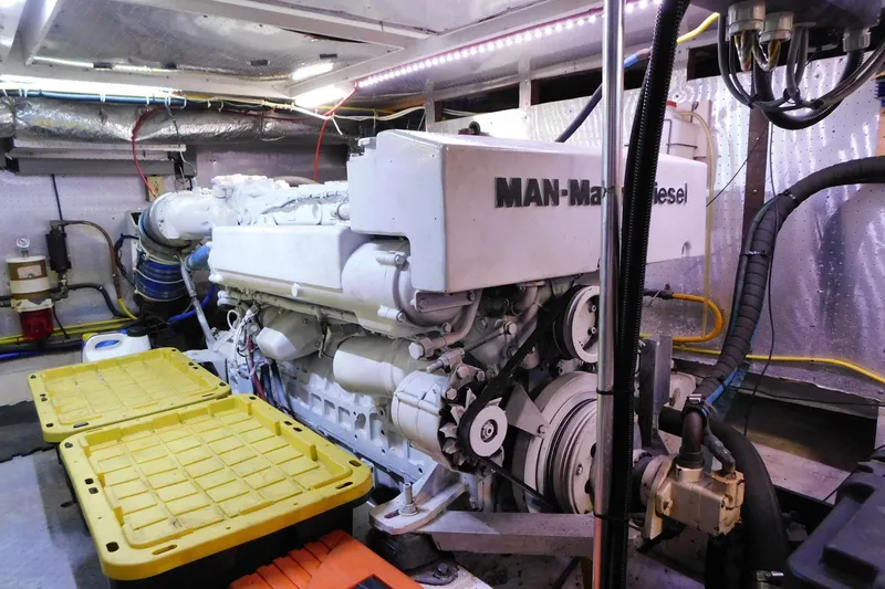 Slide: The Image of Engine room of a 1995 Jefferson 52 Riviana Cockpit MY with MAN marine diesel engine. - 44
