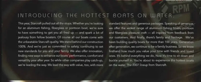 Slide: The Image of Starcraft 2007 lineup introduction, highlighting quality, innovation, and family heritage in boat manufacturing. - 6