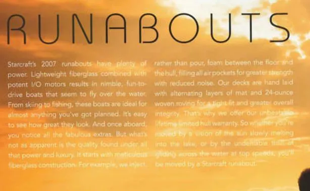 Slide: The Image of Starcraft 2007 runabouts brochure highlighting features of the 2100 IO RE Limited model. - 7