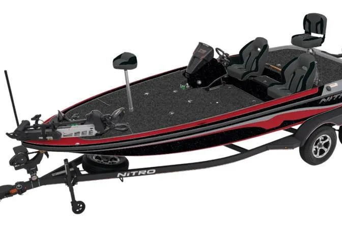 The Image of 2026 Nitro Z19 XL Pro fishing boat with sleek design on a trailer. - 0