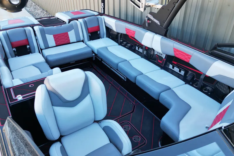 Slide: The Image of 2023 Malibu Wakesetter 25 LSV interior with luxurious seating and modern design. - 9