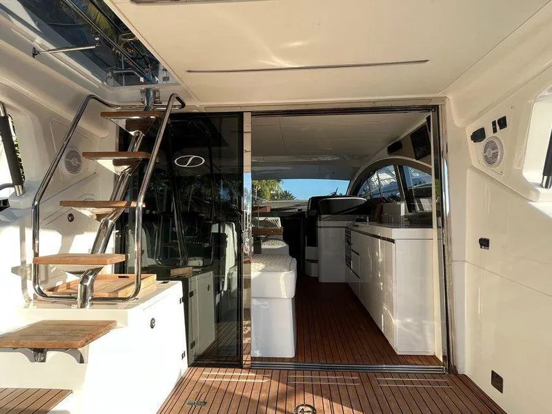 Slide: The Image of Interior view of 2019 Schaefer 510 yacht with wooden flooring and modern design. - 15
