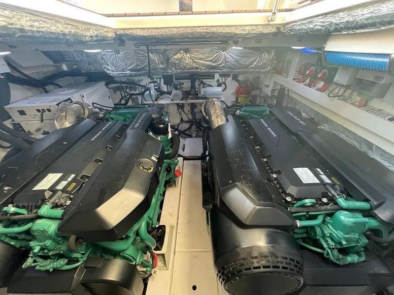 Slide: The Image of Engine room of 2019 Schaefer 510 yacht with dual powerful engines and organized wiring. - 17