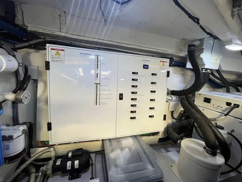 Slide: The Image of Electrical panel in a 2019 Schaefer 510 yacht engine room. - 20