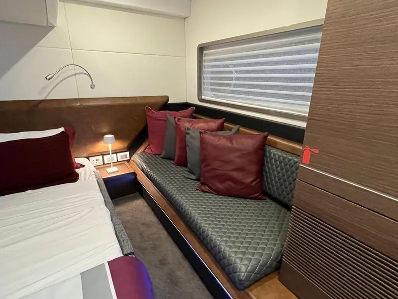 Slide: The Image of Luxurious cabin interior of 2019 Schaefer 510 yacht with plush seating and modern decor. - 48