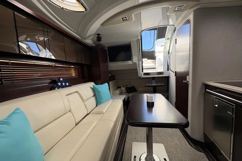 Slide: The Image of Luxurious interior of 2018 Monterey 335 Sport Yacht with elegant seating and modern amenities. - 19