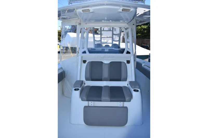 Slide: The Image of 2021 Cape Horn 36 XS boat interior with gray seating and modern design. - 20