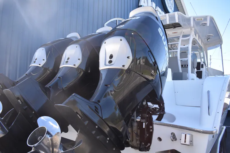 Slide: The Image of 2021 Cape Horn 36 XS boat with triple Suzuki outboard engines. - 6