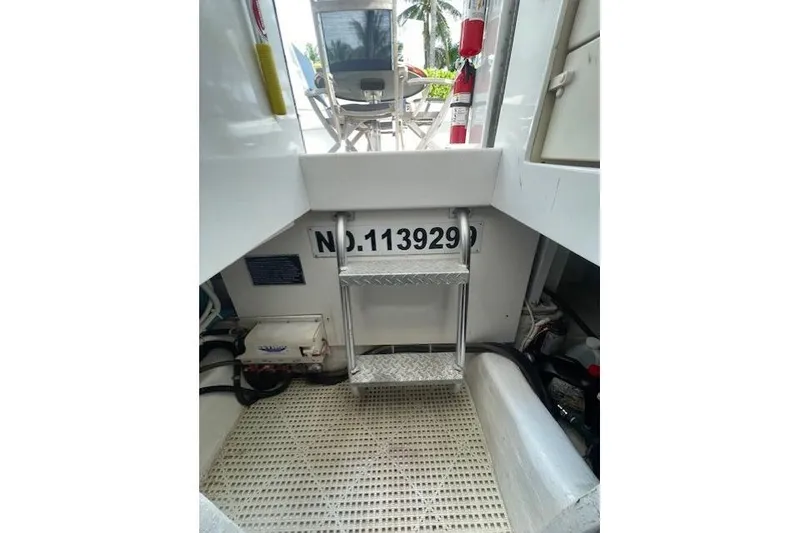 Slide: The Image of Floor plan of 2003 Post Flybridge Convertible boat, showcasing interior layout. - 67