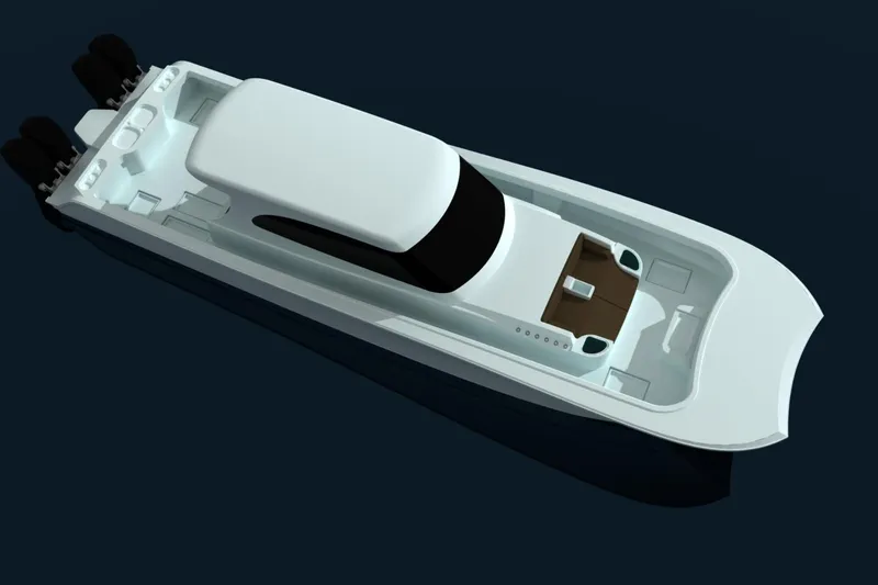 The Image of 2026 Front Runner 55' Catamaran, aerial view, sleek design, modern luxury yacht. - 0