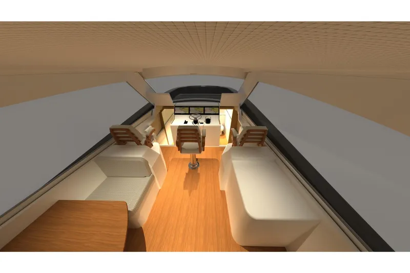 Slide: The Image of Interior of 2026 Front Runner 55' Catamaran with modern seating and navigation area. - 8