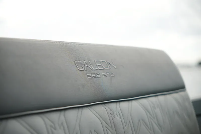 Slide: The Image of Close-up of Galeon 400 XL 2023 boat seat with embossed logo. - 4