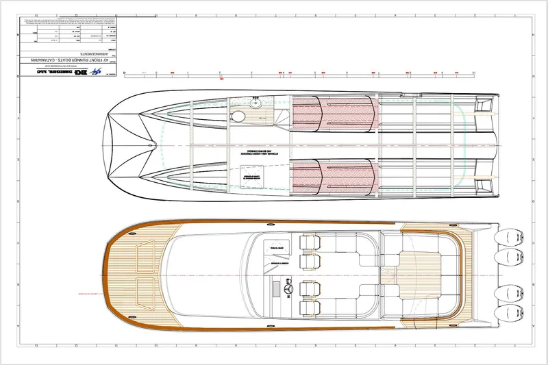 Slide: The Image of Blueprint of 2026 Front Runner 43' HTX boat, showcasing detailed design and layout. - 11