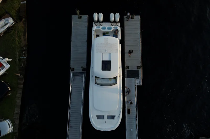 Slide: The Image of Aerial view of 2026 Front Runner 43' HTX yacht docked at marina. - 4
