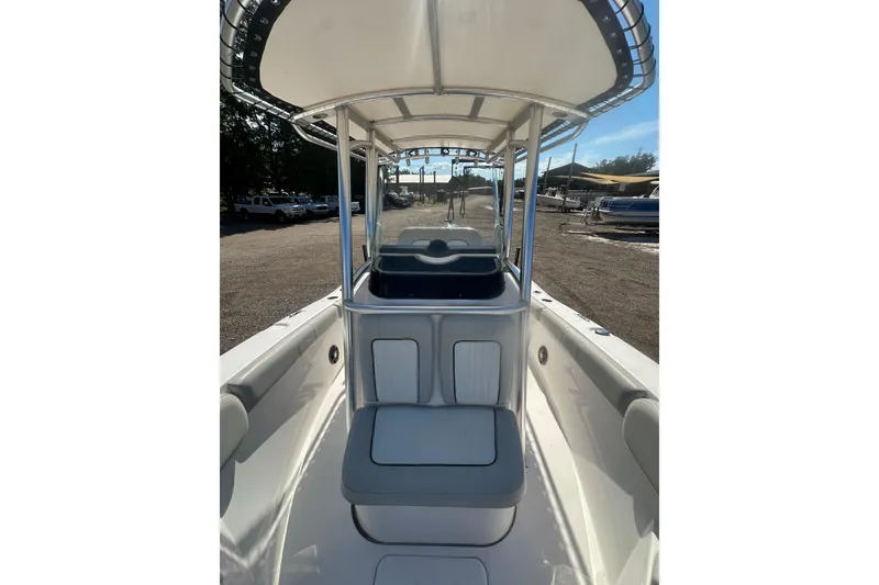 Slide: The Image of 2023 Sea Fox 228 Commander boat interior with seating and canopy. - 56