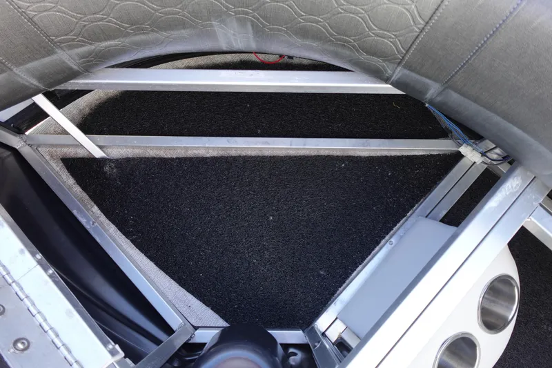 Slide: The Image of Interior view of 2020 Tahoe Pontoon 2485 LTZ Rear Lounger, showcasing seating and flooring details. - 38