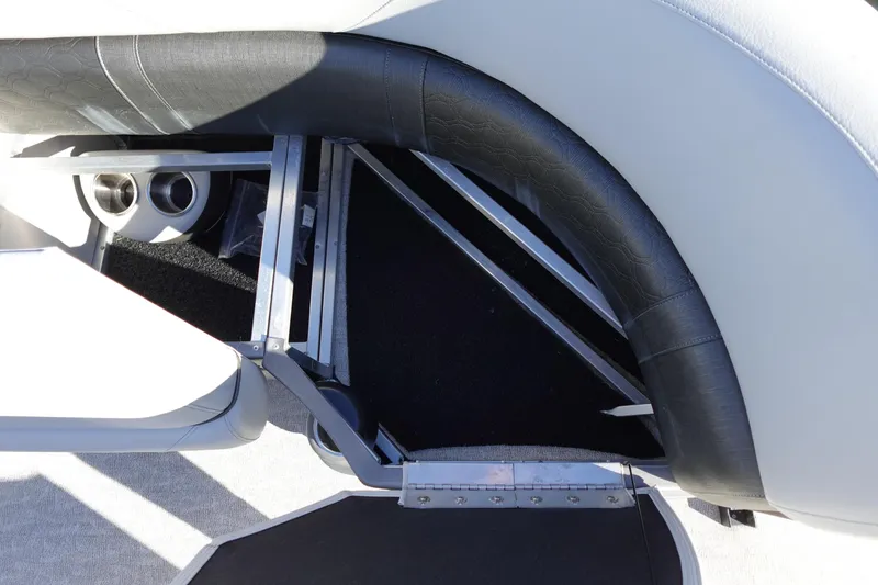 Slide: The Image of 2020 Tahoe Pontoon 2485 LTZ Rear Lounger interior detail with cup holders and seating. - 43