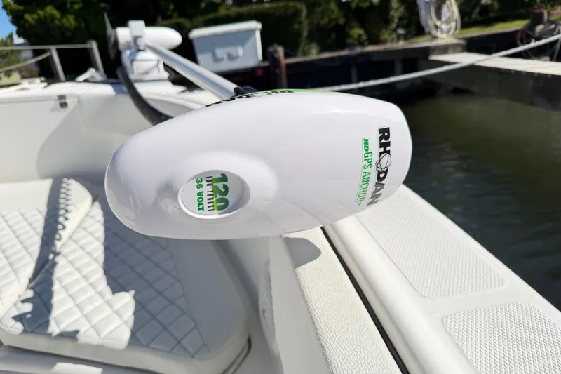 Slide: The Image of Close-up of a 2023 Clearwater 2200 CC boat with Rhodan GPS anchor. - 18
