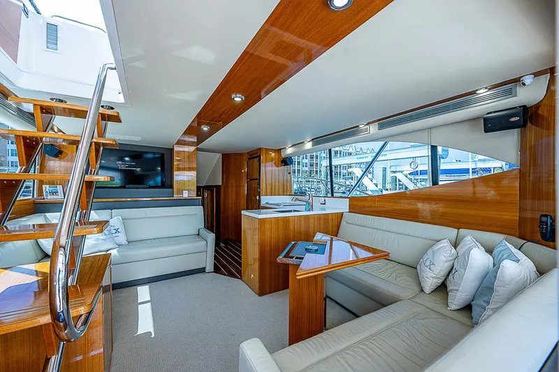 Slide: The Image of Luxurious interior of 2014 Maritimo 470 Offshore Convertible yacht with elegant wood finishes. - 38