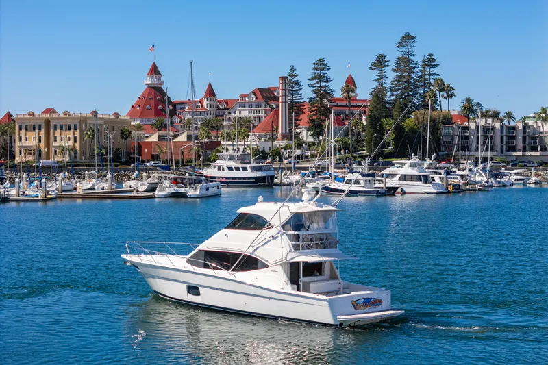Slide: The Image of Luxurious interior of 2014 Maritimo 470 Offshore Convertible yacht with wood paneling and modern amenities. - 51