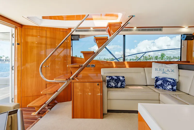 Slide: The Image of Luxurious interior of 2014 Maritimo 470 Offshore Convertible yacht with waterfront view. - 61