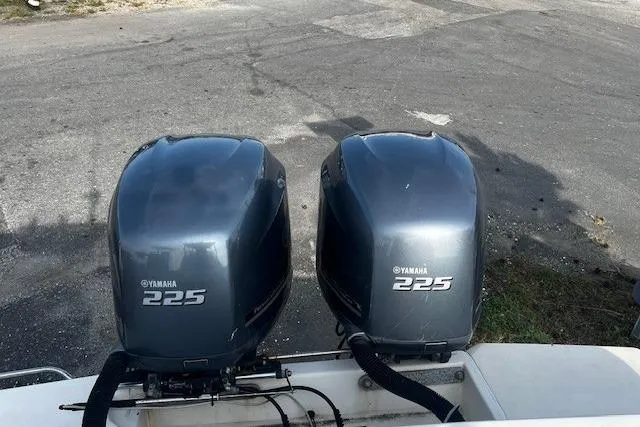 Slide: The Image of Twin Yamaha 225 outboard engines on a 2005 Scout 280 Abaco boat. - 3