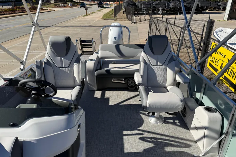 Slide: The Image of 2026 Avalon LSZ Versatile Rear Bench boat interior with luxurious seating and modern design. - 20