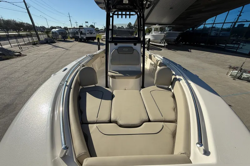 Slide: The Image of 2022 Key West 239 FS boat with spacious seating and sleek design. - 11