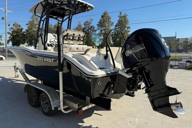 Slide: The Image of 2022 Key West 239 FS boat on trailer with Yamaha outboard motor. - 5