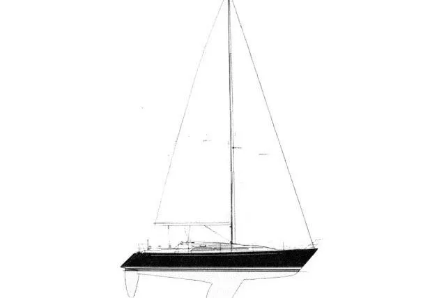 Slide: The Image of 1989 C&C 37/40+ sailboat, side view, black and white line drawing. - 64