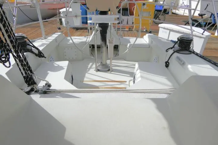 Slide: The Image of Cockpit of 1989 C&C 37/40+ sailboat with steering wheel and winches. - 36