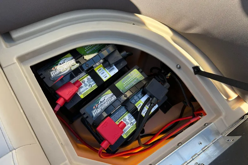 Slide: The Image of Batteries in 2026 Bentley Pontoons Legacy 243 Navigator, marine setup. - 15