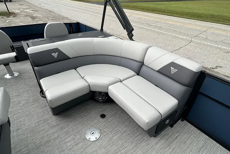 Slide: The Image of 2025 Viaggio Lago V-R boat with luxurious gray seating on deck. - 20