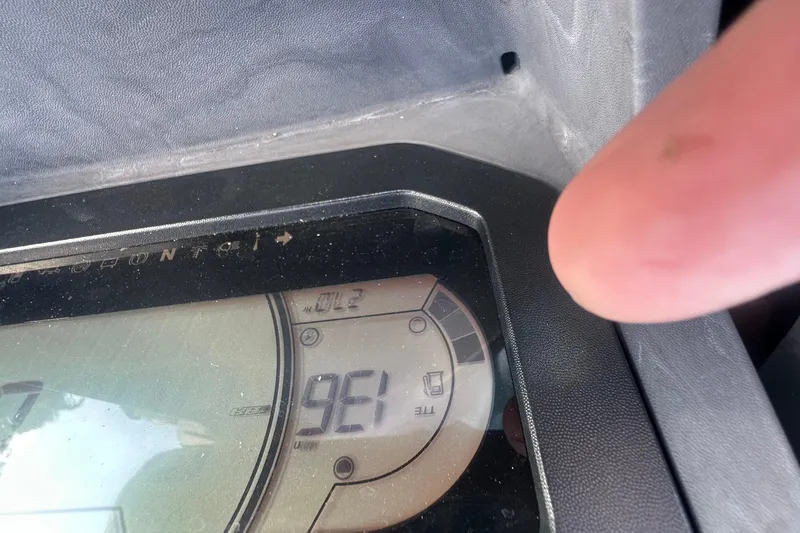 Slide: The Image of Close-up of 2021 Sea-Doo GTX 300 dashboard display showing speed and fuel indicators. - 7