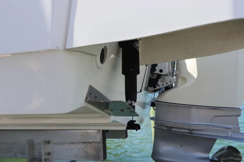 Slide: The Image of 2019 Boston Whaler 210 Montauk boat transom and outboard motor detail. - 4