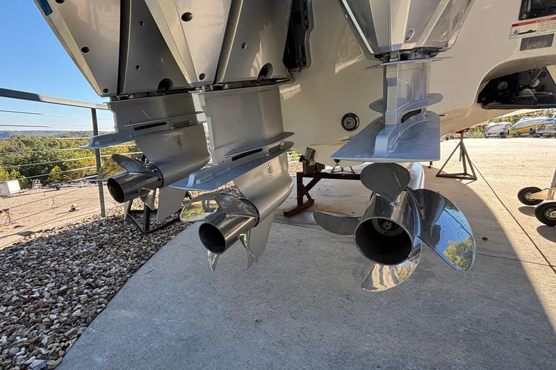 Slide: The Image of 2024 Fountain 38 SCX boat propellers on display outdoors. - 36