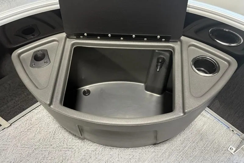 Slide: The Image of Storage compartment of 2026 Sun Tracker Fishin' Barge 22 DLX boat. - 11
