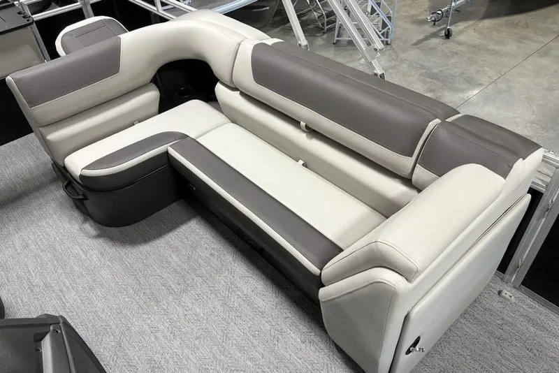 Slide: The Image of 2026 Sun Tracker Fishin' Barge 22 DLX dashboard with modern touchscreen display. - 22