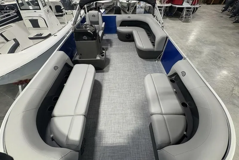 Slide: The Image of 2026 Sun Tracker Party Barge 16 DLX interior with spacious seating and modern design. - 24