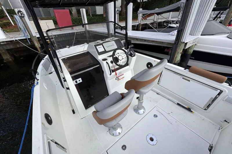 Slide: The Image of 2024 Beneteau Flyer 7 SPACEdeck cockpit with dual seats and modern controls. - 32