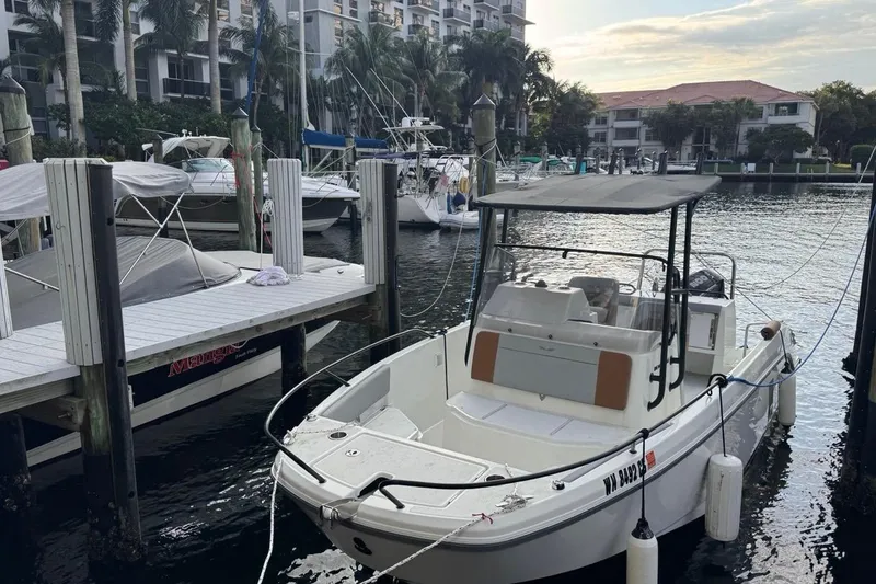 Slide: The Image of 2024 Beneteau Flyer 7 SPACEdeck docked at marina with waterfront view. - 36