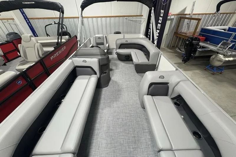 Slide: The Image of 2026 Sun Tracker Party Barge 18 DLX pontoon boat with spacious seating and modern design. - 24
