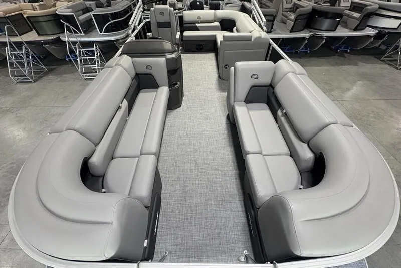 Slide: The Image of 2026 Sun Tracker PARTY BARGE® 20 DLX pontoon boat with spacious seating and modern design. - 27