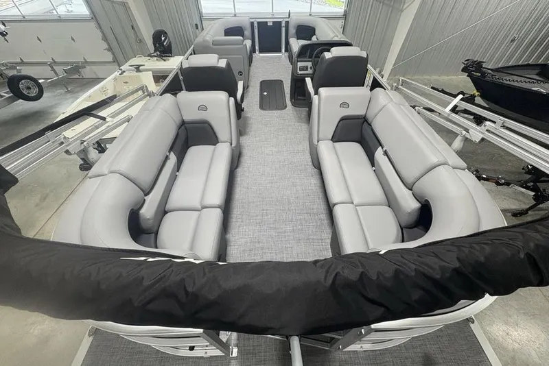 Slide: The Image of 2026 Sun Tracker Party Barge 22 XP3 interior with spacious seating and modern design. - 32