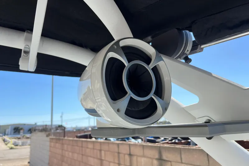 Slide: The Image of 2020 Malibu Wakesetter 23 MXZ boat speaker detail under canopy. - 28