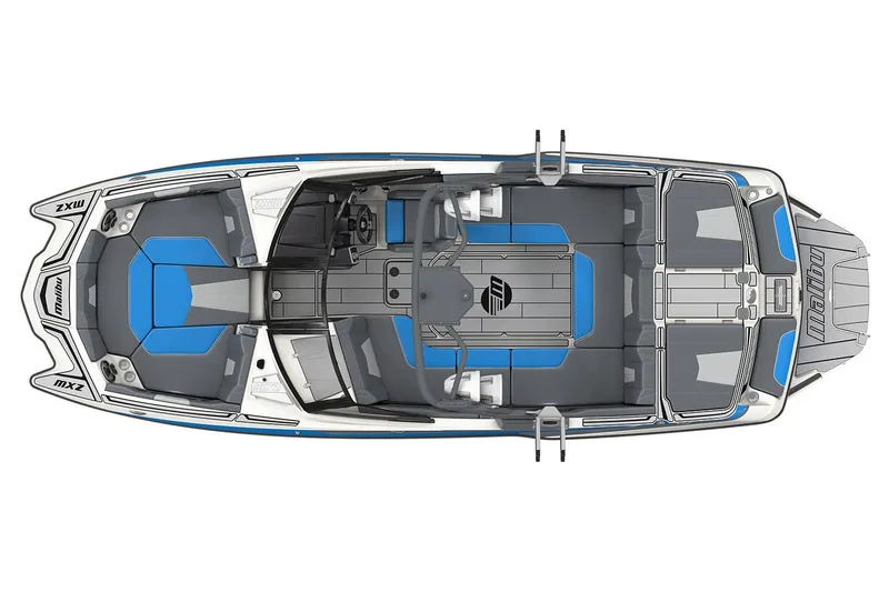 Slide: The Image of Manufacturer Provided Image: Top view of a 2020 Malibu Wakesetter 23 MXZ boat with blue and gray interior. - 51
